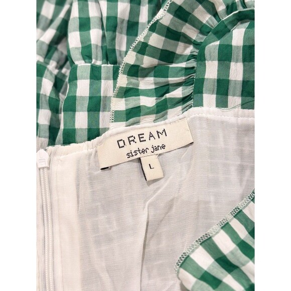 Dream Sister Jane Dress Green Roller Gingham Midi Tiered Ruffle Smocked Large - Picture 4 of 12